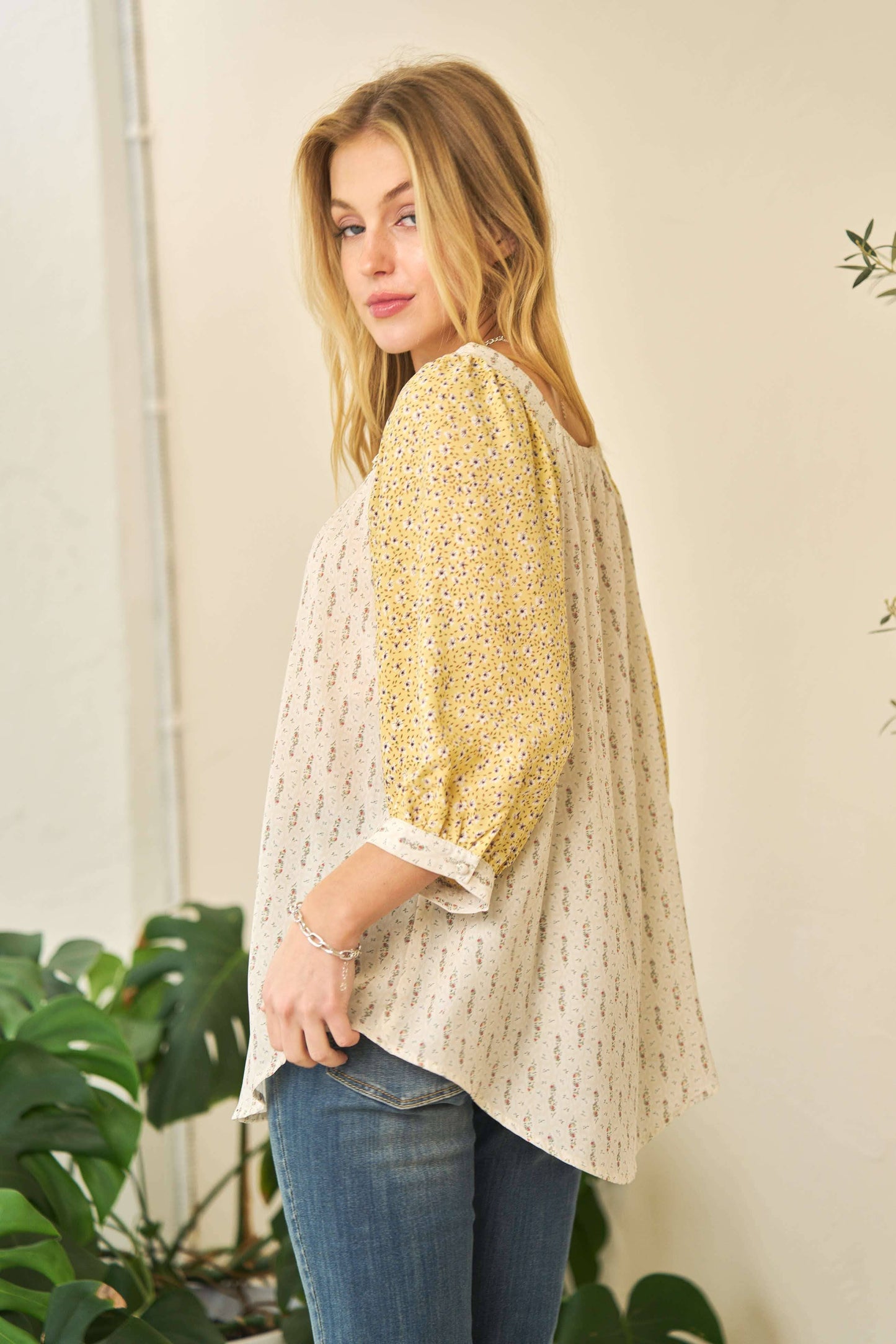 PLUS FLORAL PRINTED BUTTON DOWN LOOSE TOP