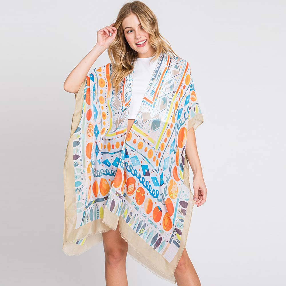 Watercolor Boho Geometric Print Kimono