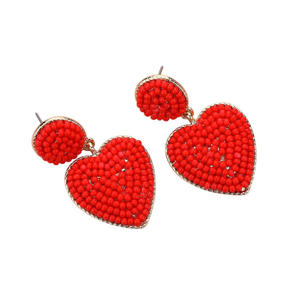 Seed Beaded Heart Dangle Earrings