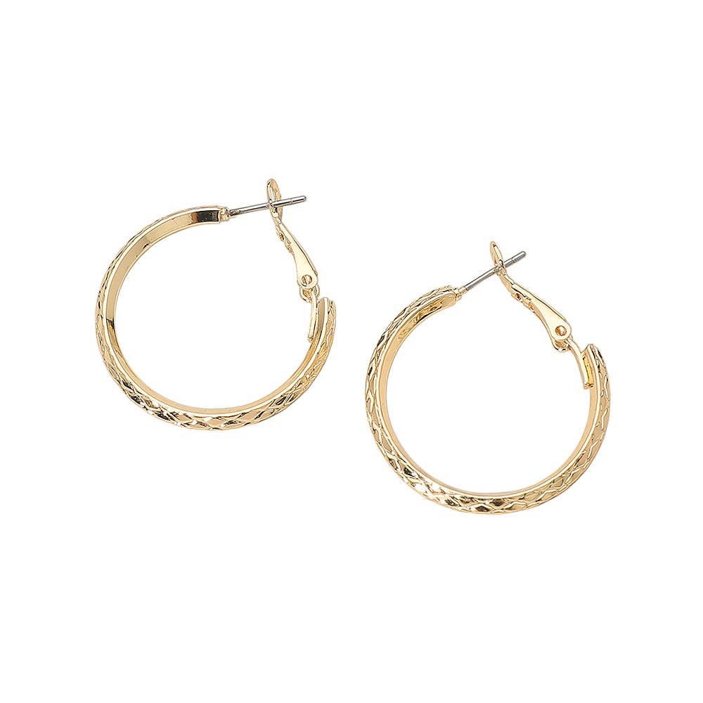 Gold Dipped Textured Hoop Earrings: Rhodium