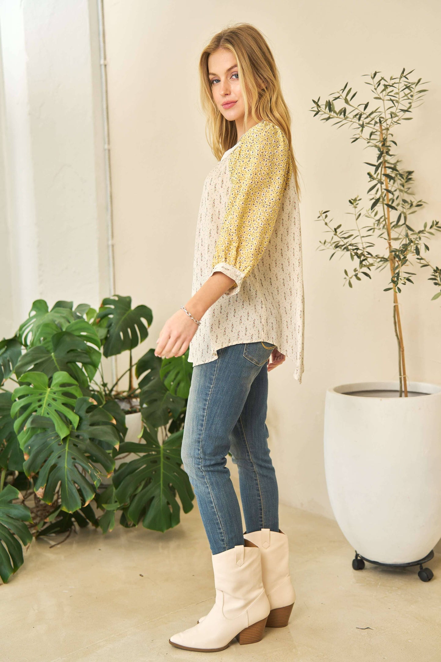 PLUS FLORAL PRINTED BUTTON DOWN LOOSE TOP