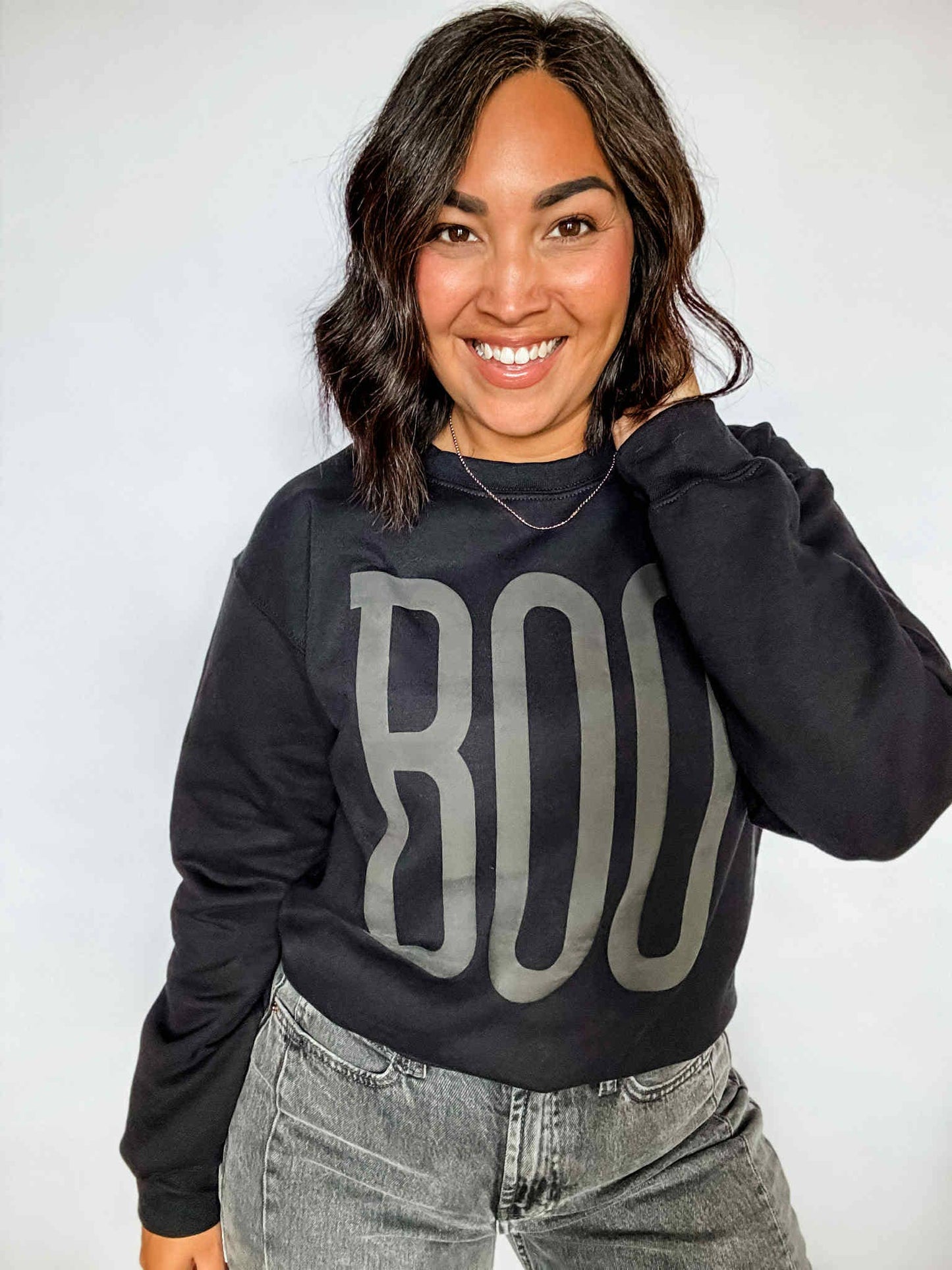 Boo Halloween Puff Black Sweatshirt