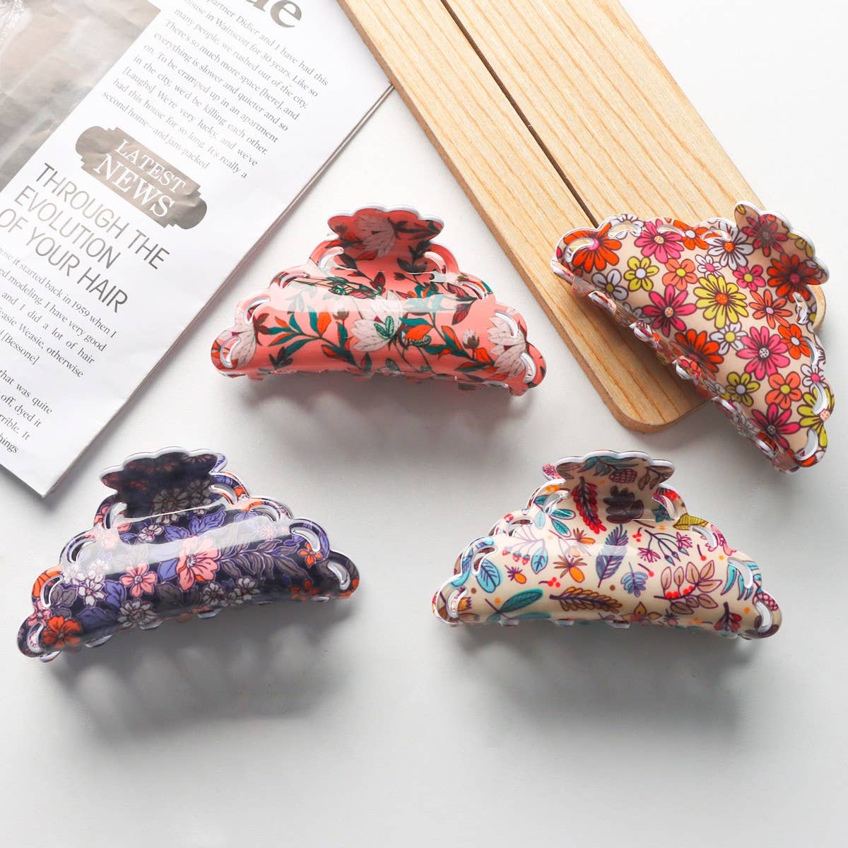 CWAHA1419_ACETIC ACID PLANT FLOWERS IRREGULAR HAIR CLAW CLIP: TYPE8 / (OS) 1