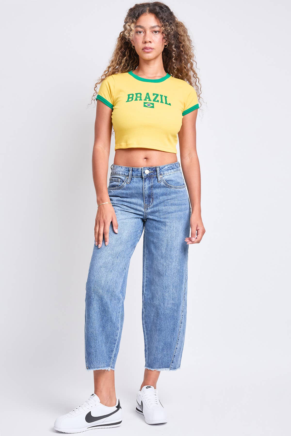 YMI Baggy Cropped Frayed Barrel Rigid Jeans
