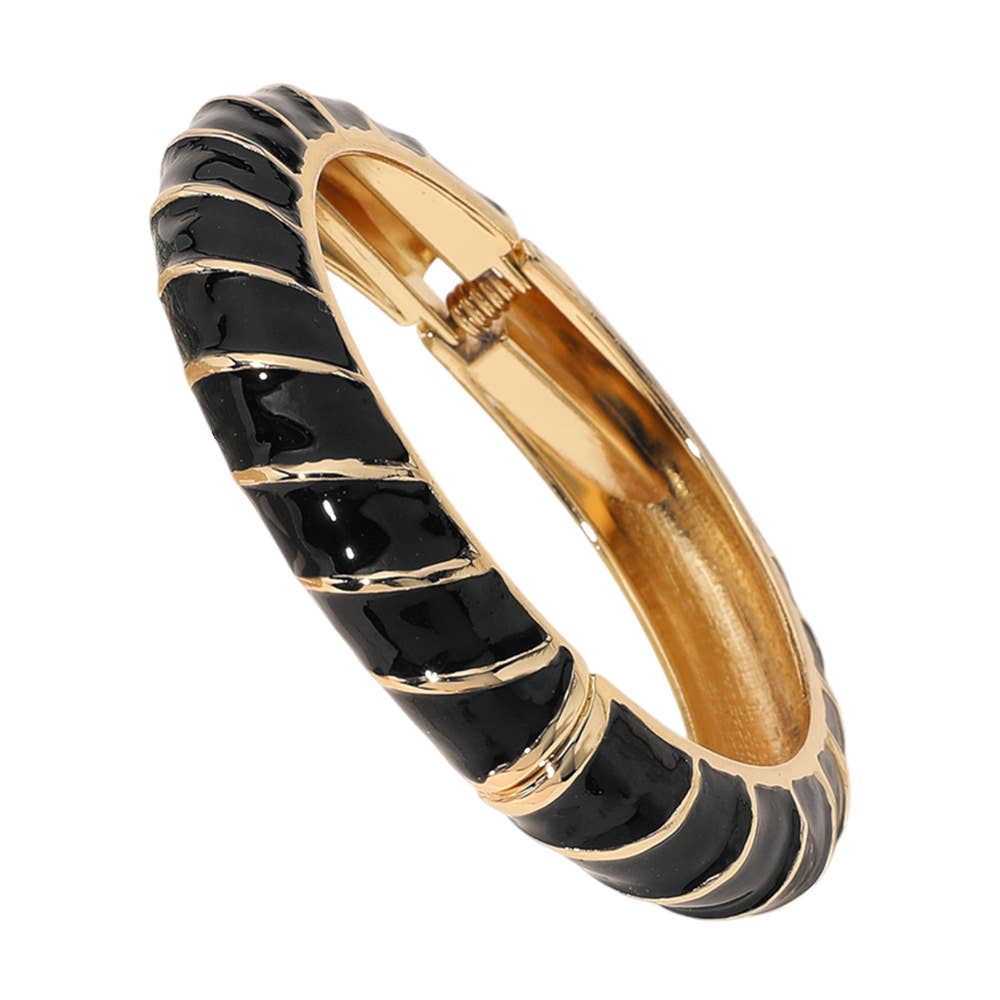 Gold Plated Enamel Spiral Hinged Bangle Bracelet
: Black