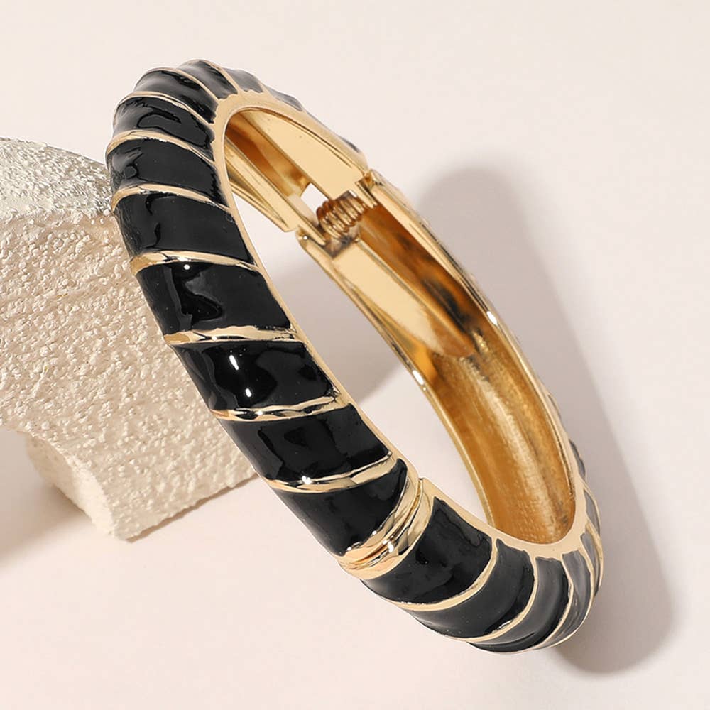 Gold Plated Enamel Spiral Hinged Bangle Bracelet
: Black