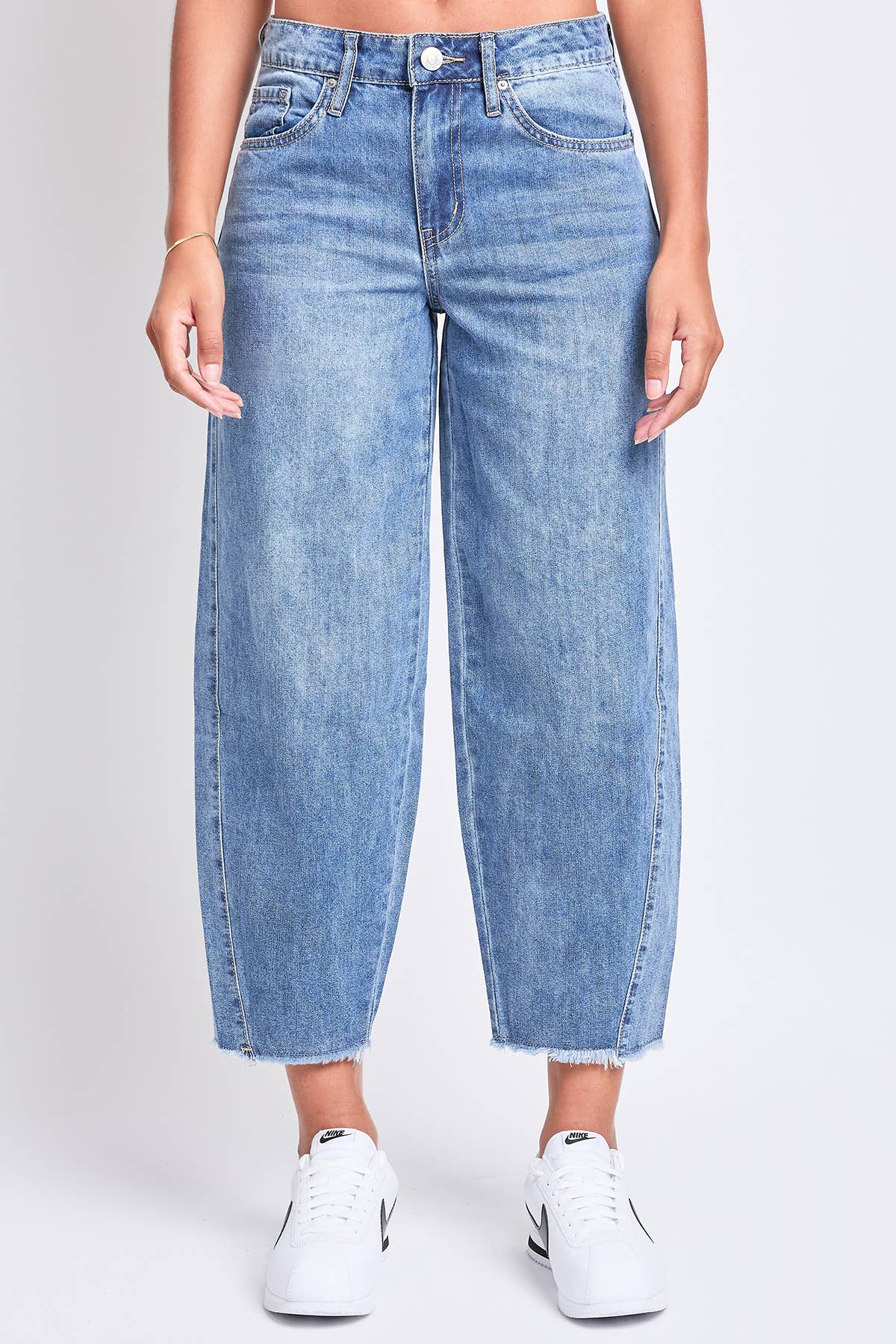 YMI Baggy Cropped Frayed Barrel Rigid Jeans