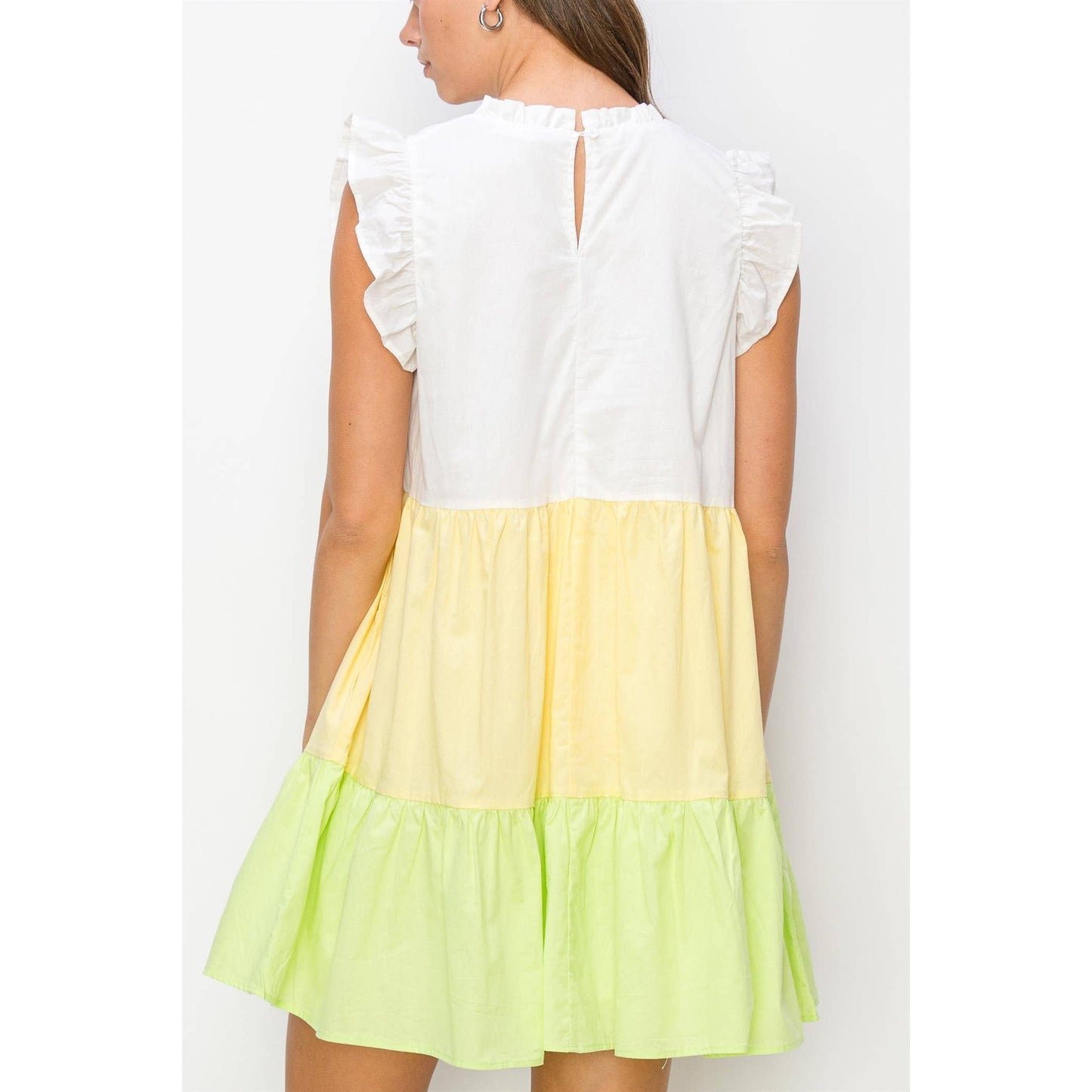 Poplin Color Block Mini Dress: YELLOW MULTI