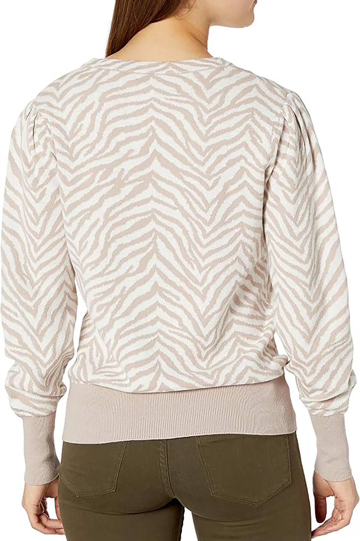 ANIMAL JACQUARD BLOUSON SLEEVE CREWNECK SWEATER: TA/WH / XS