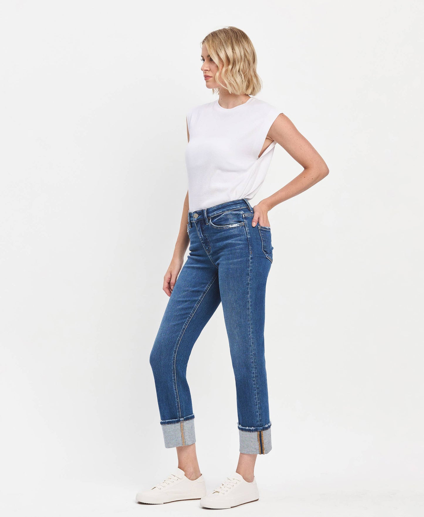 VERVET HIGH RISE CUFFED SLIM STRAIGHT JEANS