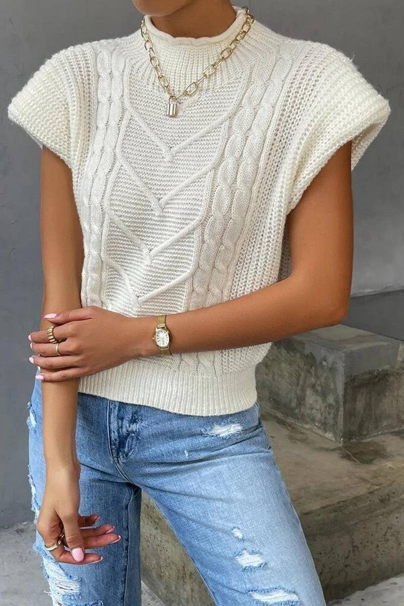 SOLID COLOR CASUAL TWISTED HIGH COLLAR VEST