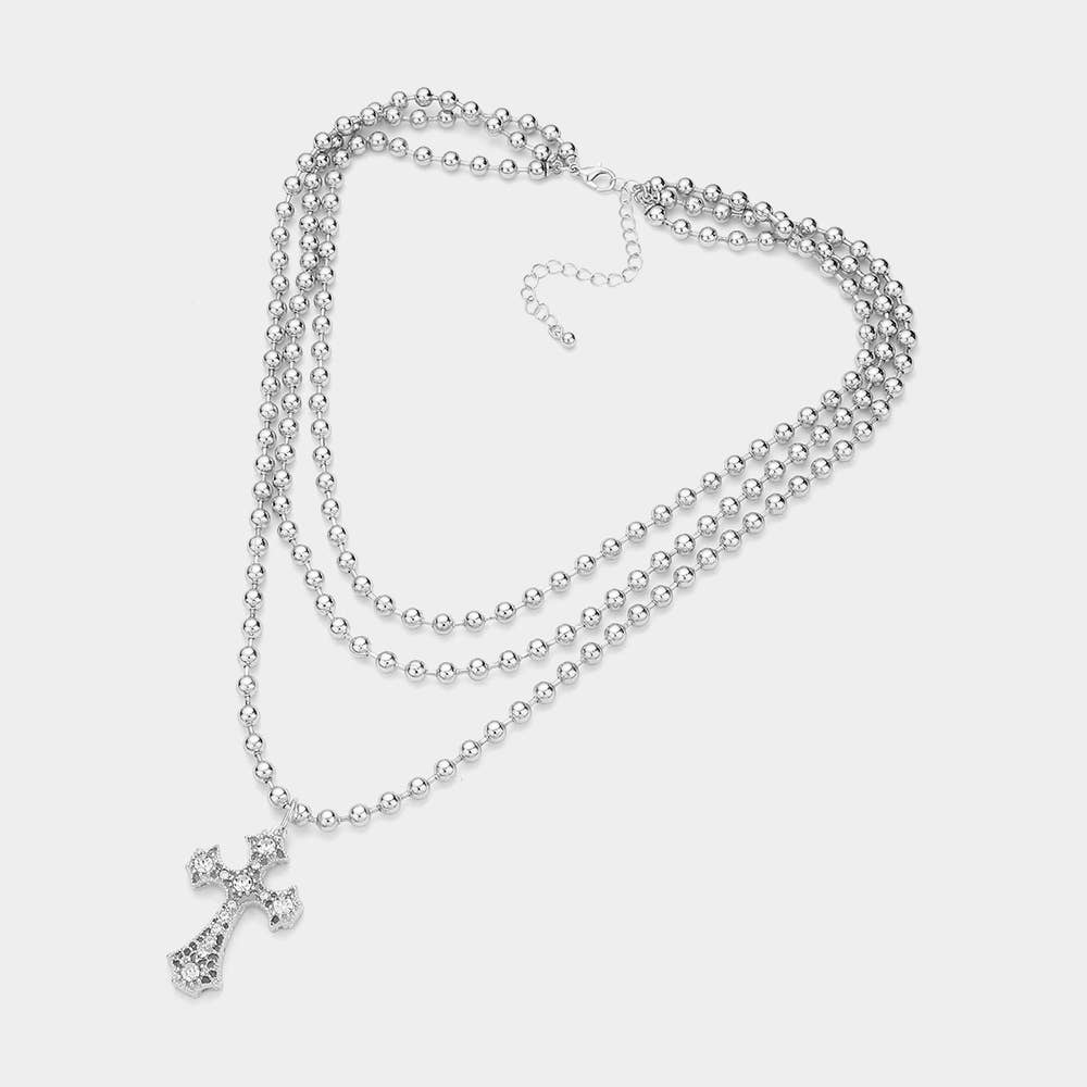 SECRET BOX_Stone Cross Pendant Bubble Chain Necklace