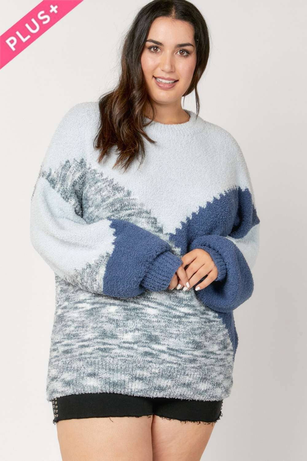 PLUS PRINTED ROUND NECK SWEATER