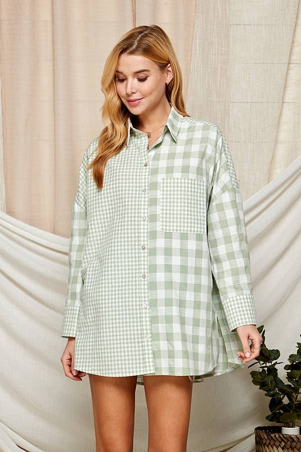Plaid Contrast Button Down Shirt