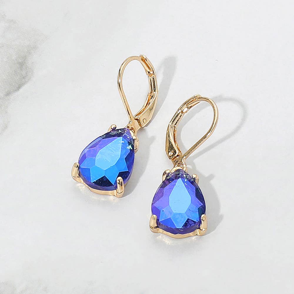 Teardrop Glass Stone Drop Dangle Earrings: Black