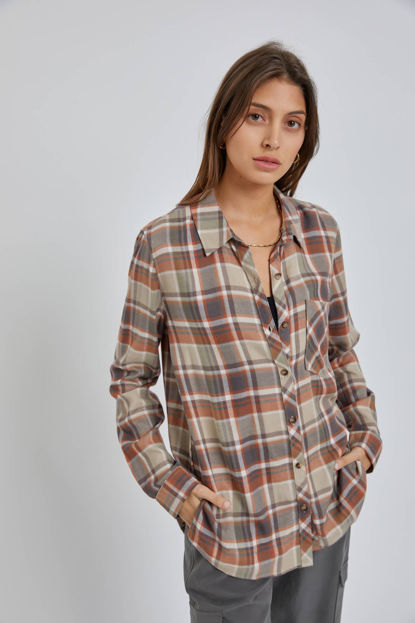 PLUS SIZE CLASSIC SAGE PLAID FLANNEL SHIRT