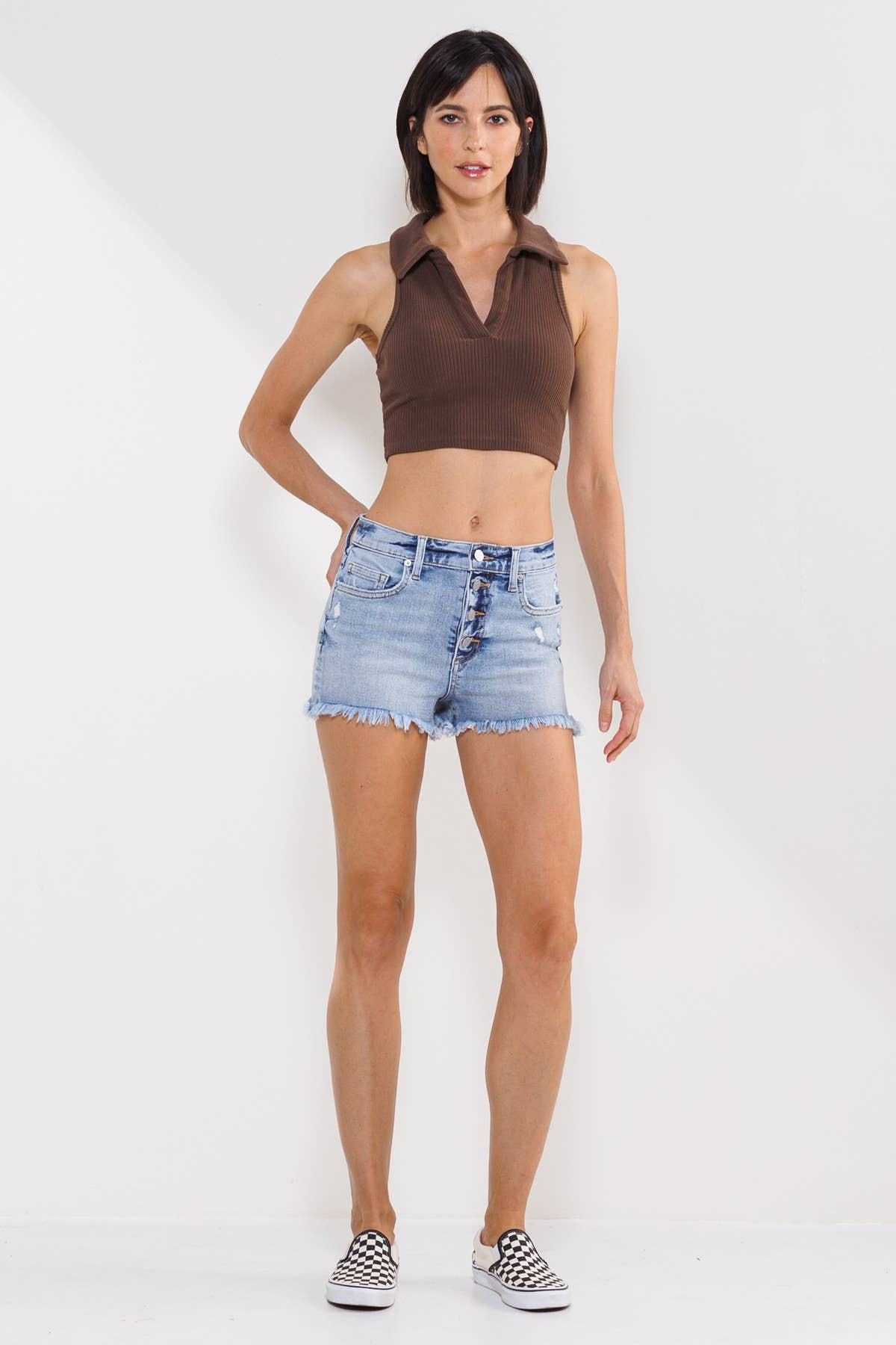 H.RISE 90's FRAYED HEM SHORTS: LIGHT WASH