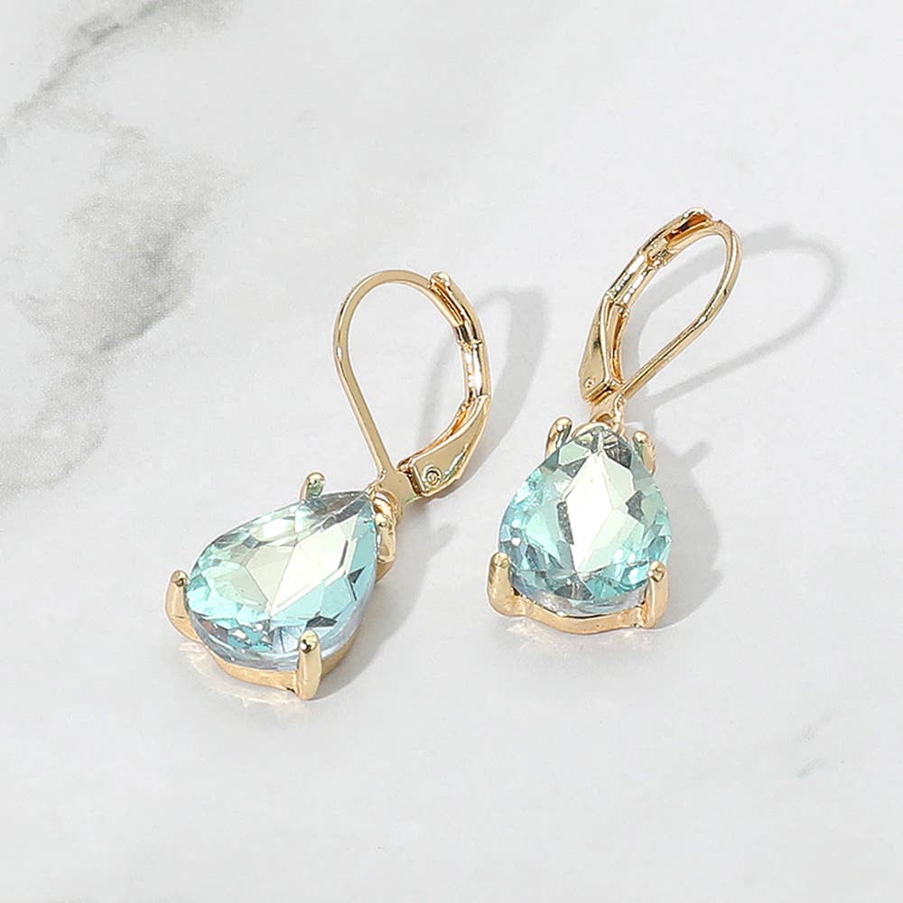 Teardrop Glass Stone Drop Dangle Earrings: Black