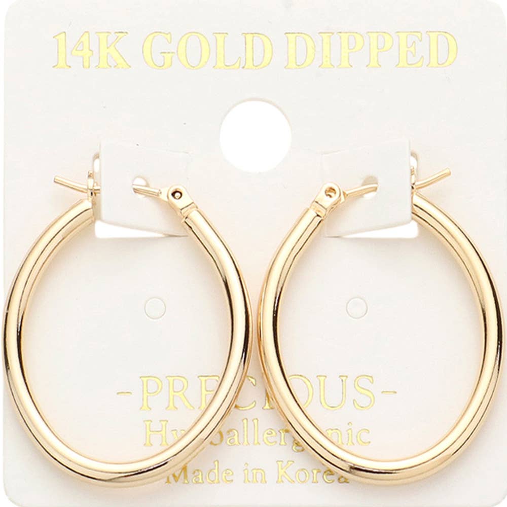 14K Gold Dipped 1.2 Inch Metal Oval Hoop Pin Catch Earrings
: Gold
