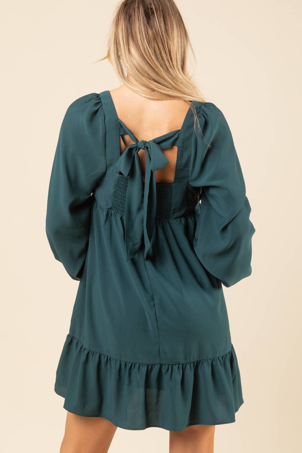 Bust Pleated Backless Mini Dress: FOREST