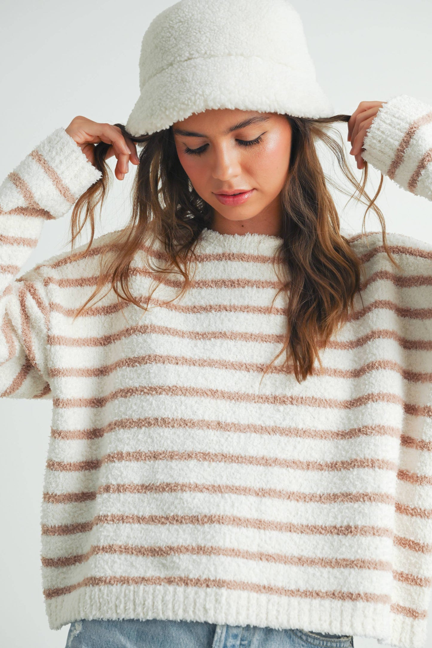 Ivory/Taupe Striped Knit Sweater