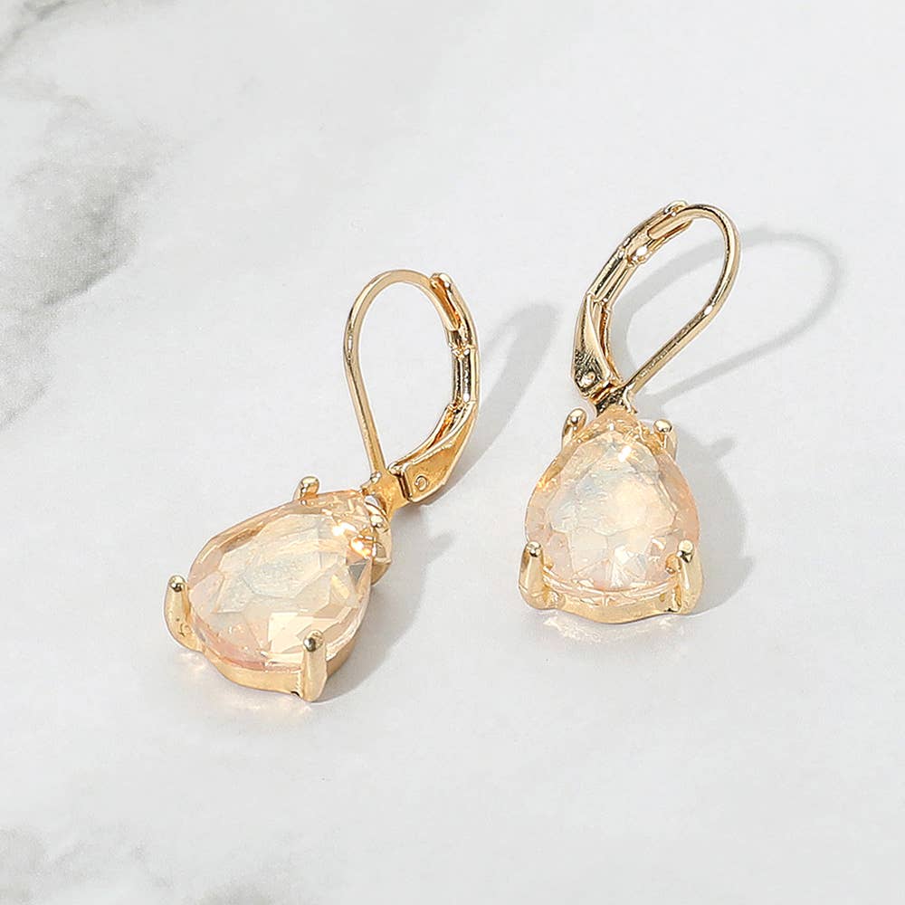 Teardrop Glass Stone Drop Dangle Earrings: Black