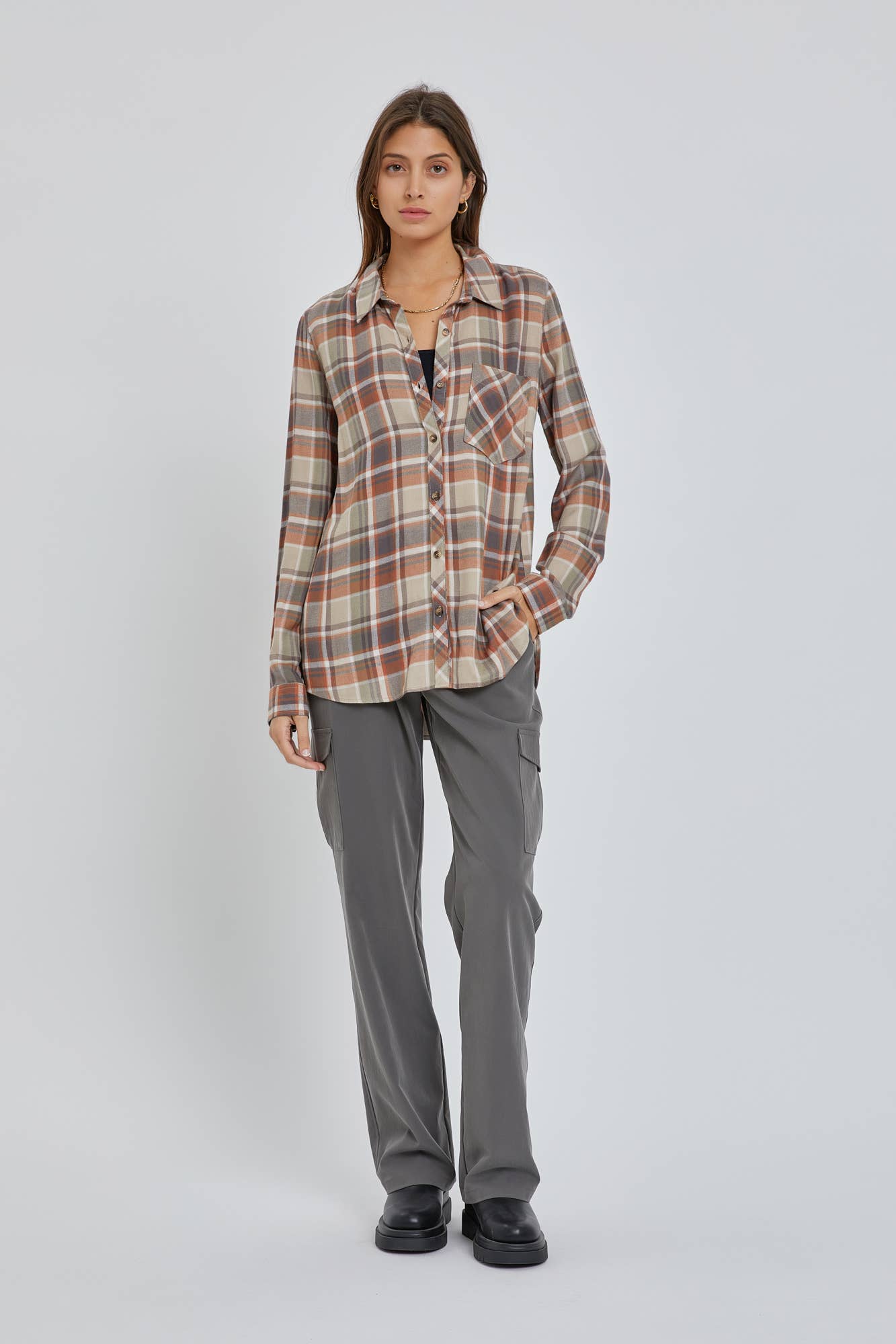 PLUS SIZE CLASSIC SAGE PLAID FLANNEL SHIRT