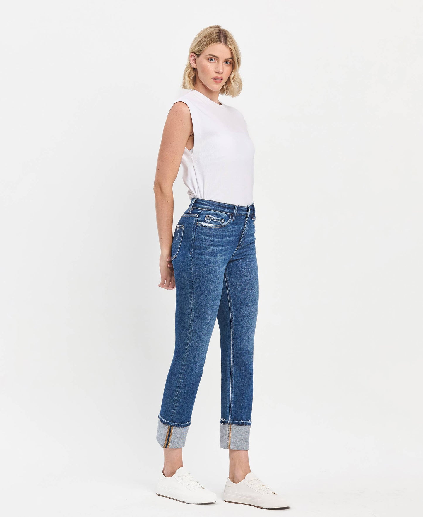 VERVET HIGH RISE CUFFED SLIM STRAIGHT JEANS