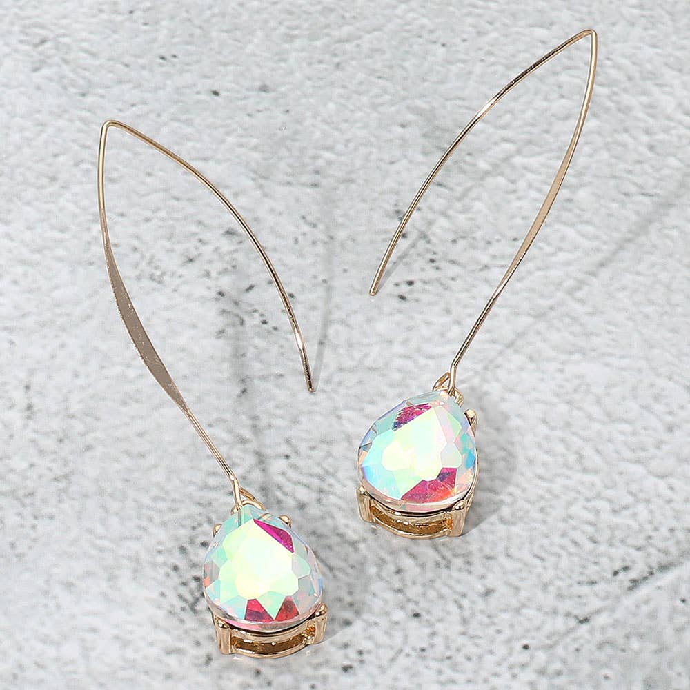 Teardrop Stone Cluster Long Drop Earrings: Red