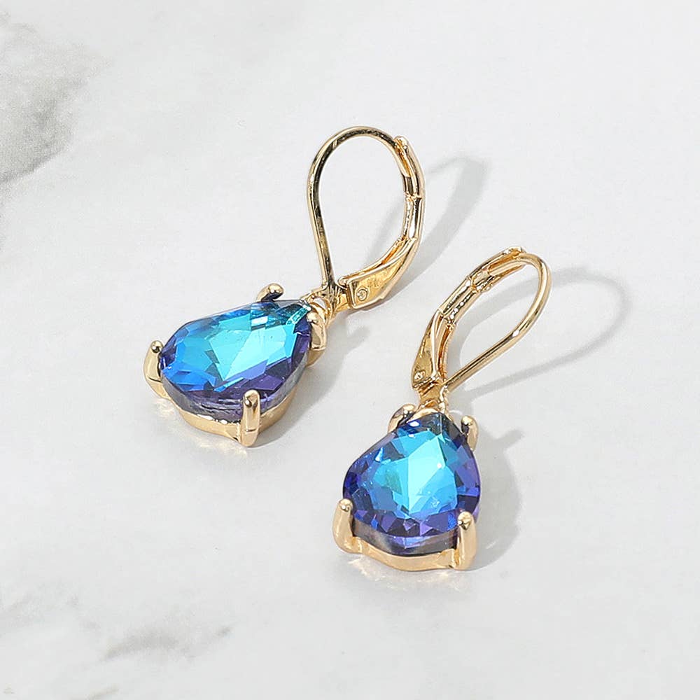 Teardrop Glass Stone Drop Dangle Earrings: Black
