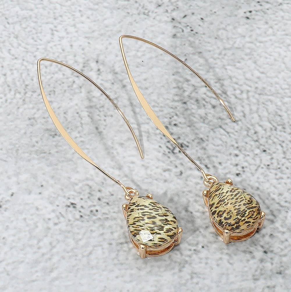 Teardrop Stone Cluster Long Drop Earrings: Red
