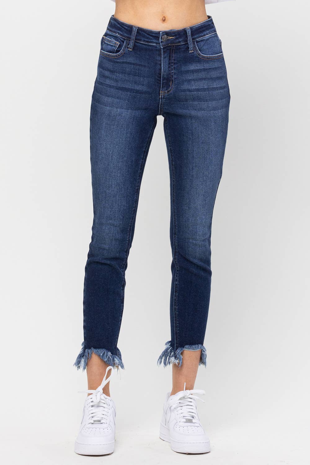 Jelly Jeans Mid Rise Chew Hem Skinny: Dark Denim