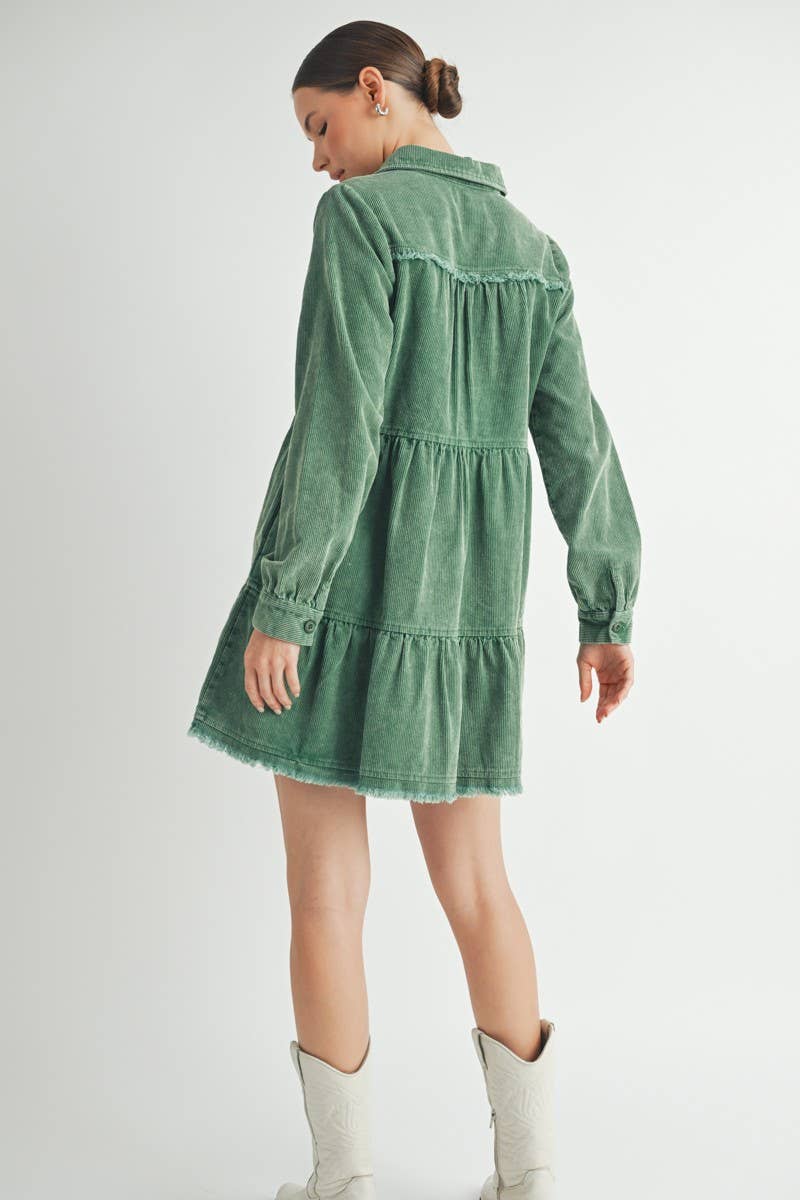 Mineral Wash Corduroy Tiered Dress