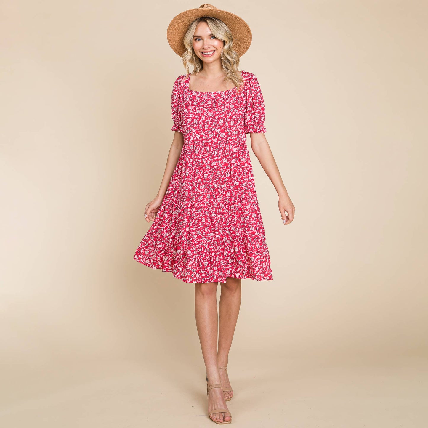Floral Printed Square Neck Layered Dress