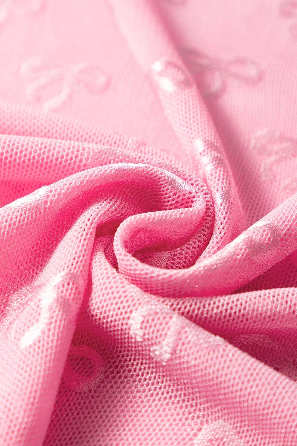 Pink Mesh Bow Pattern Long Sleeve
