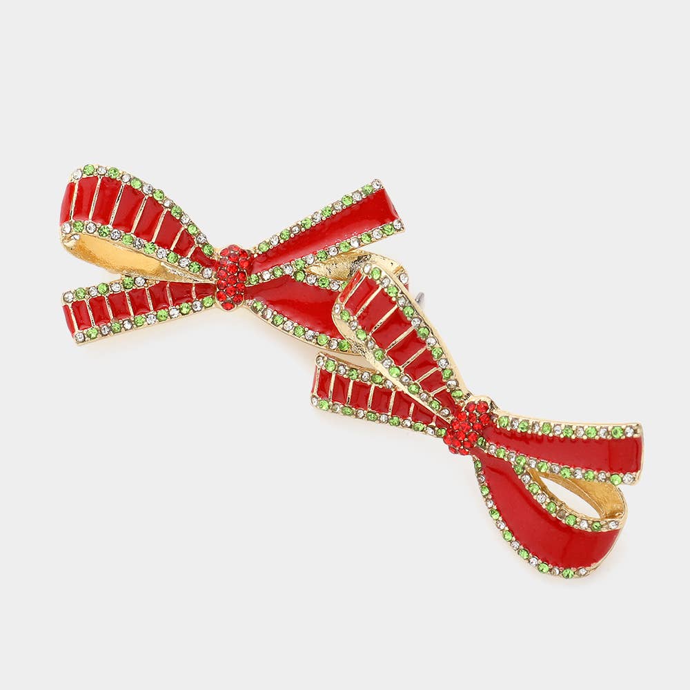 Stone Paved Red Ribbon Earrings
