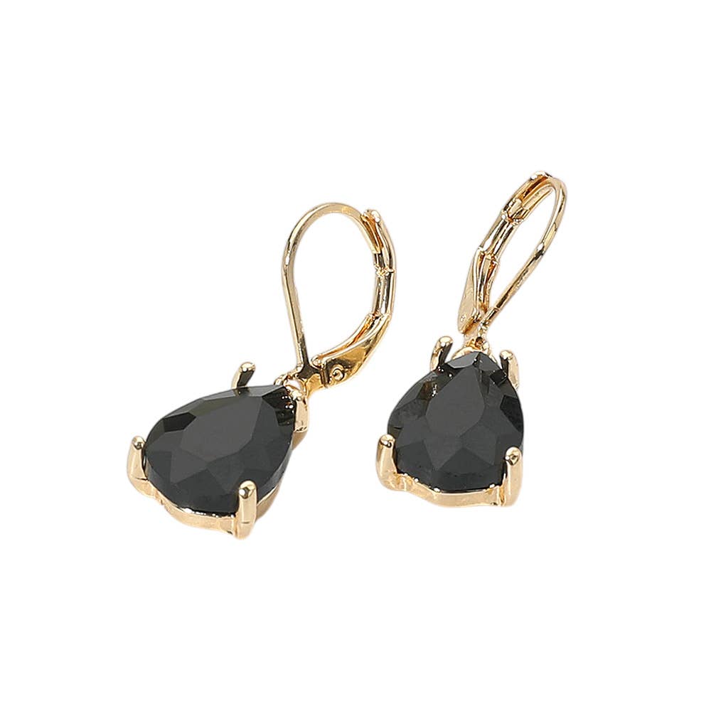 Teardrop Glass Stone Drop Dangle Earrings: Black