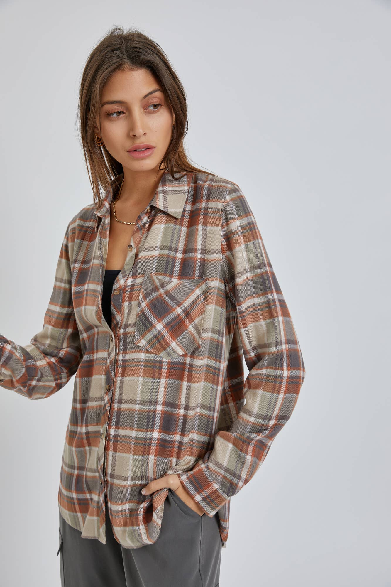 PLUS SIZE CLASSIC SAGE PLAID FLANNEL SHIRT
