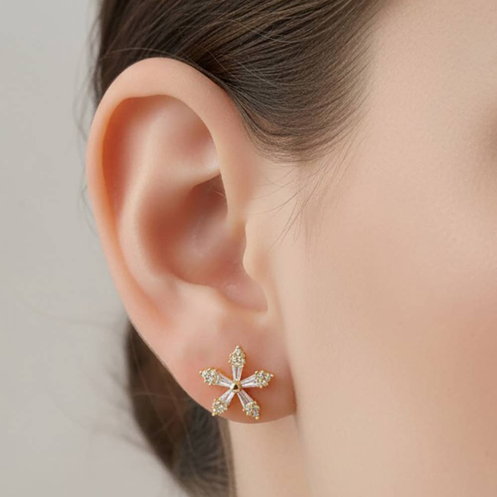 14K Gold Dipped Snowflake CZ Stud Earrings