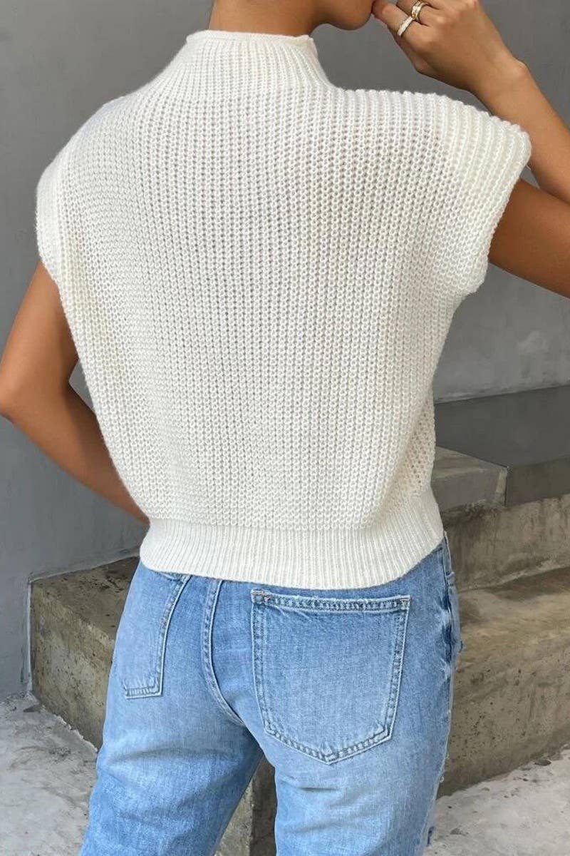 SOLID COLOR CASUAL TWISTED HIGH COLLAR VEST