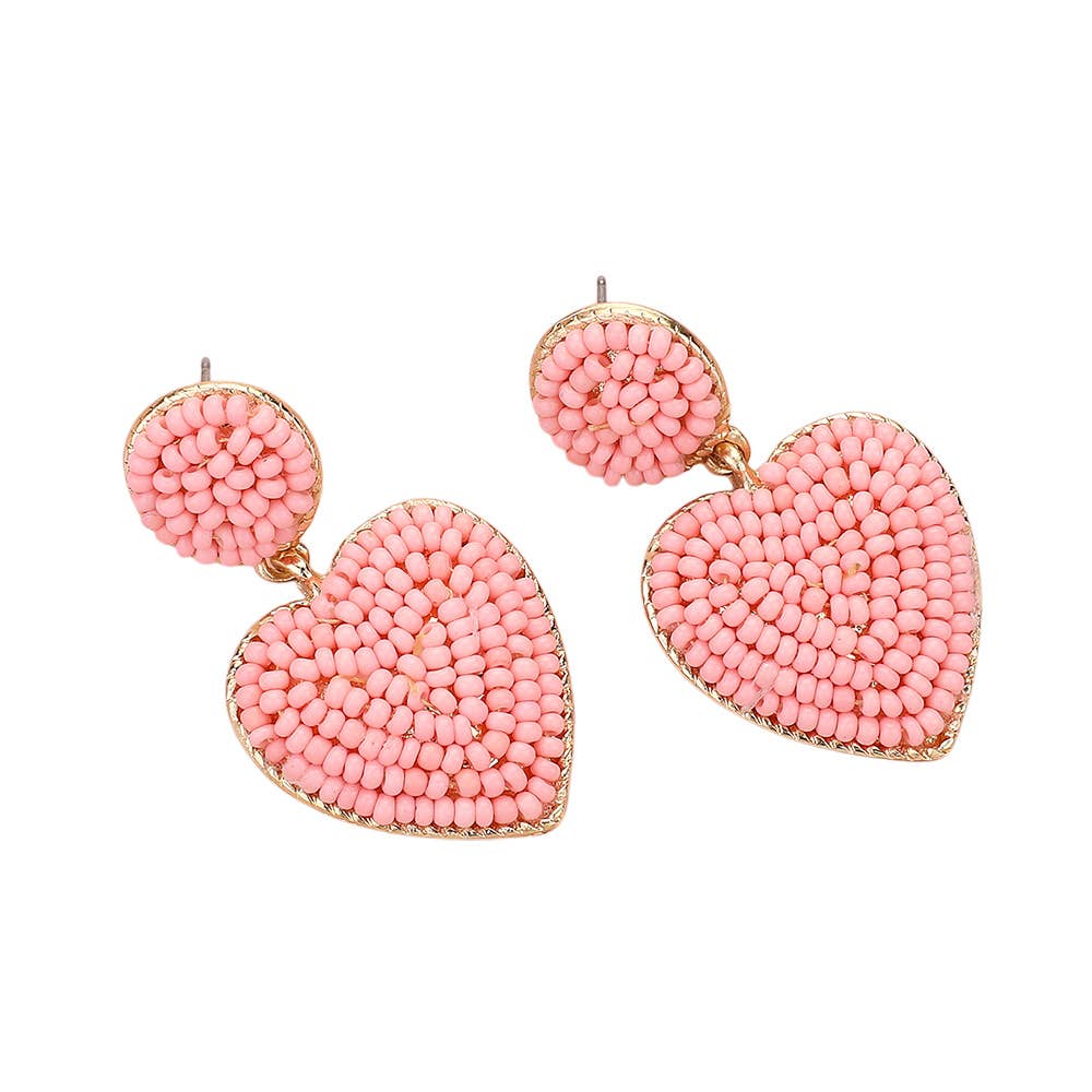 Seed Beaded Heart Dangle Earrings
