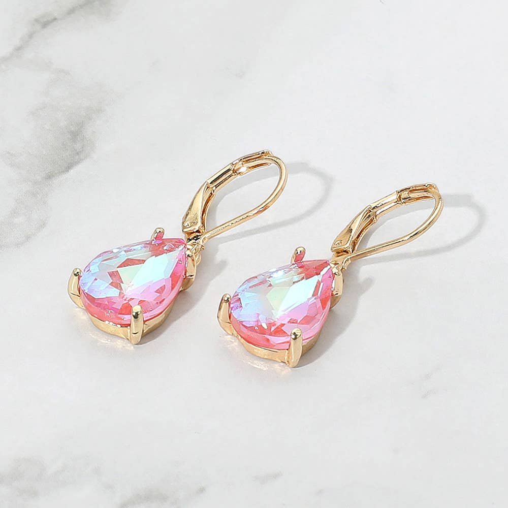 Teardrop Glass Stone Drop Dangle Earrings: Black