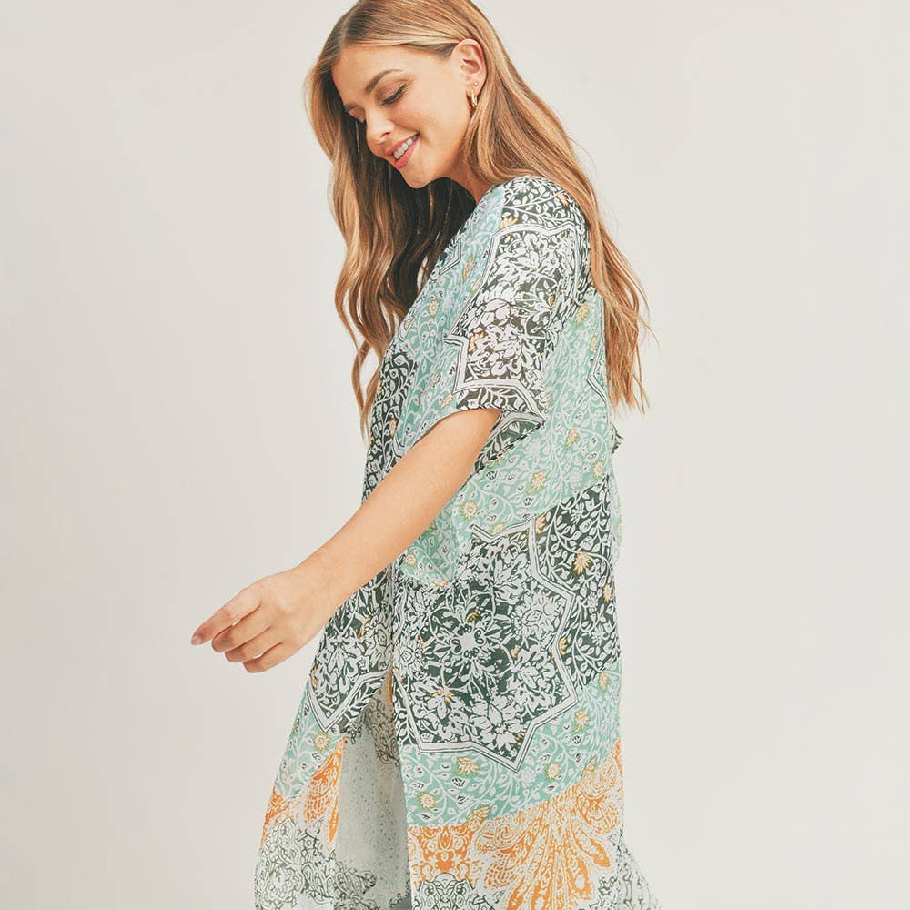 Floral Leaf Patterned Kimono
