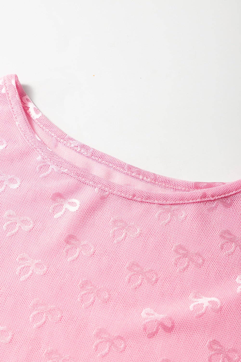 Pink Mesh Bow Pattern Long Sleeve