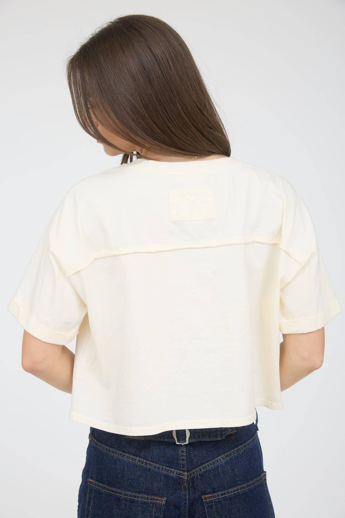 DENIM STAR PATCH SHORT SLEEVE KNIT T-SHIRT: NAVY