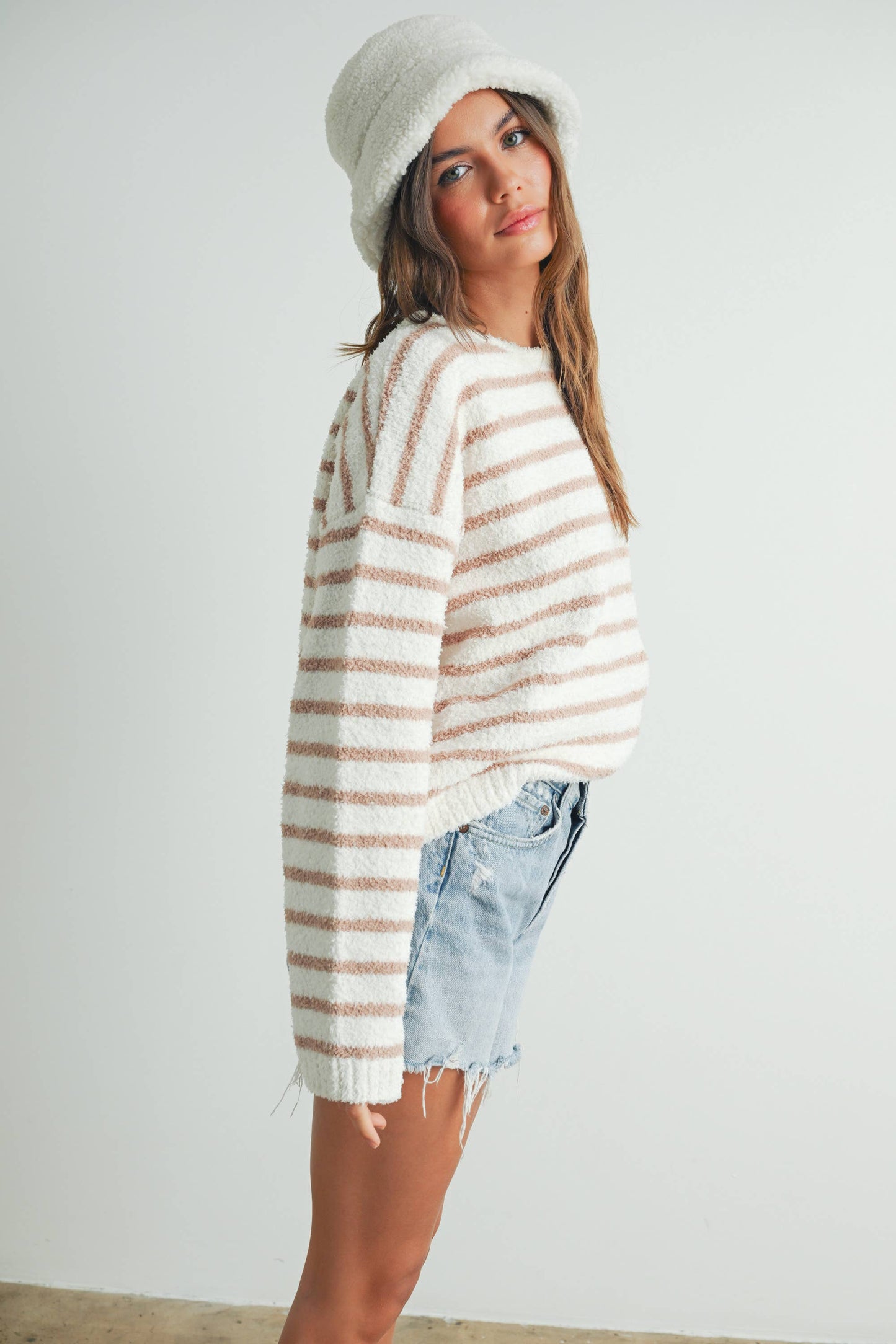 Ivory/Taupe Striped Knit Sweater