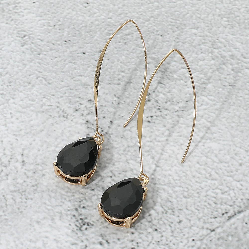 Teardrop Stone Cluster Long Drop Earrings: Red