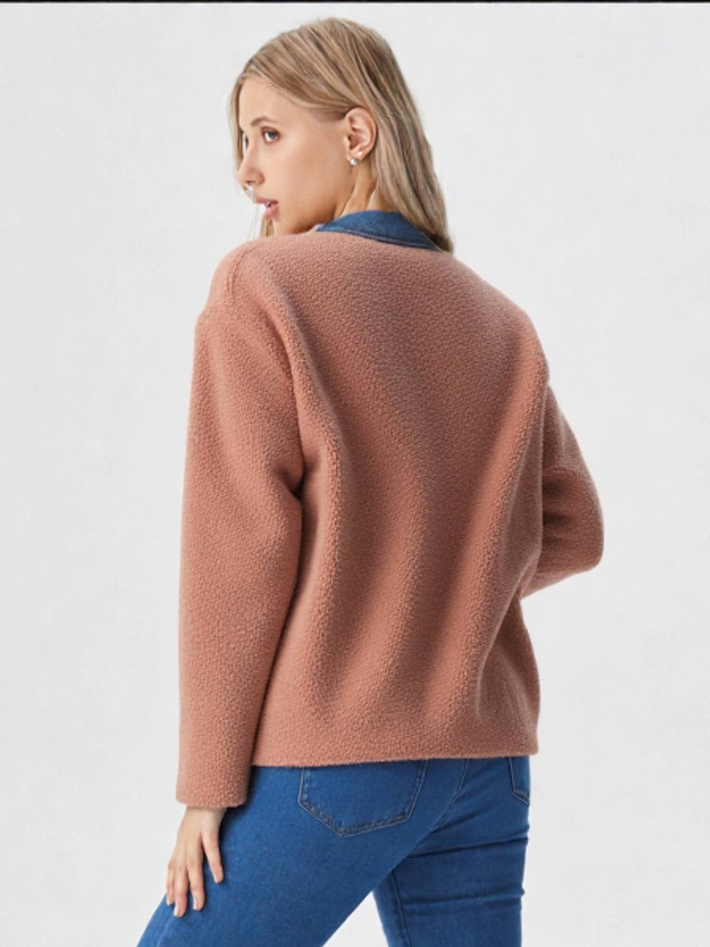 Soft Fleece and Denim Contrast Shacket Jacket