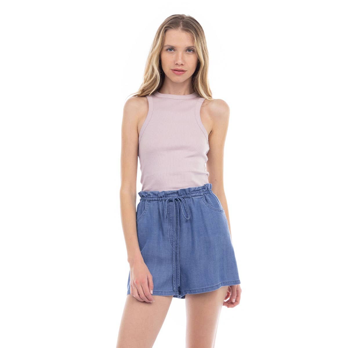 TENCEL™ Elastic Waist Shorts With Back Pockets: Medium Blue / S