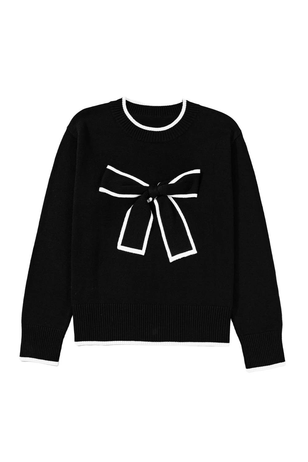Big Bow Knot Contrast Trim Sweater